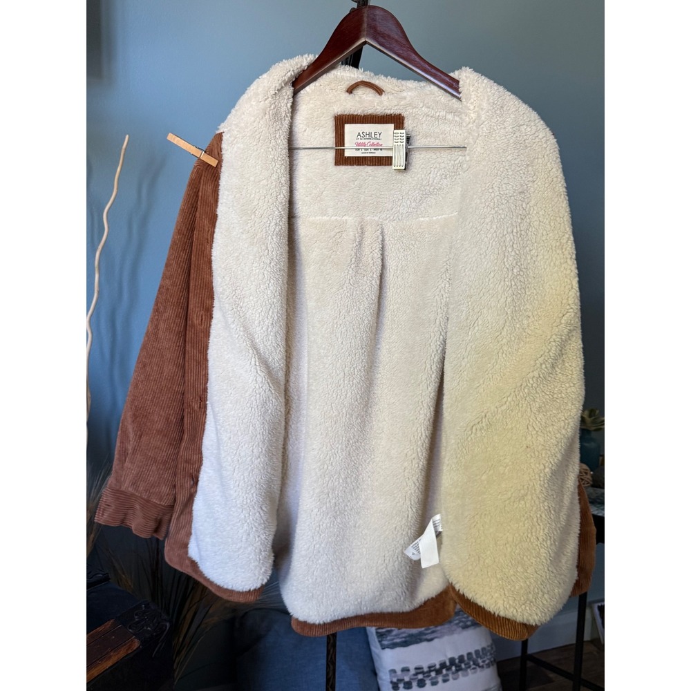 Ashley By 26 International Camel Corduroy Sherpa Utility Jacket Brown Large - Picture 8 of 8